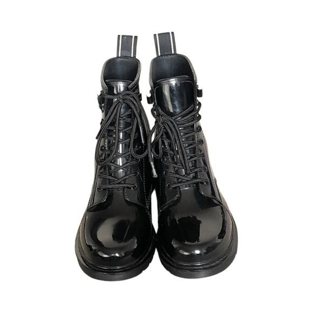 Michael Kors' Tavie‎ rain booties Black Lace Up Combat Boots Logo Pull Tab 7 New - Picture 11 of 16
